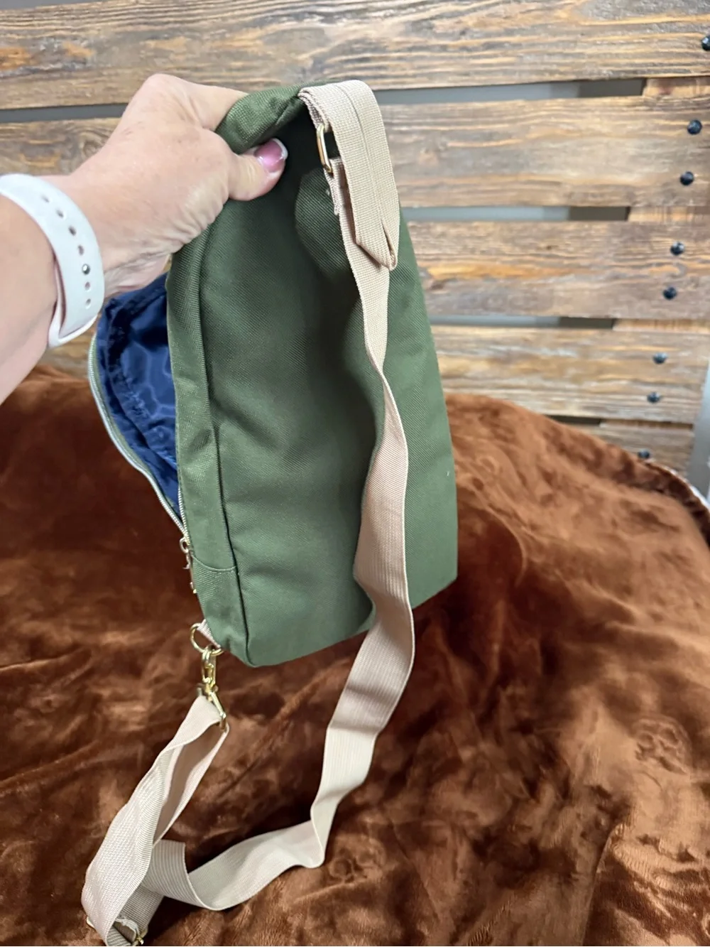 Anello Olive Green Canvas Mini Backpack with Front Zip